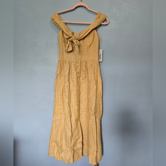 Reformation Barrington Pinstripe Linen Dress Yellow Size 4 NWT - Picture 3 of 12